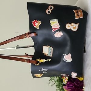 Fossil Rachel Black Multi Leather Magnetic Tote & Shopper Shoulder Bag Purse